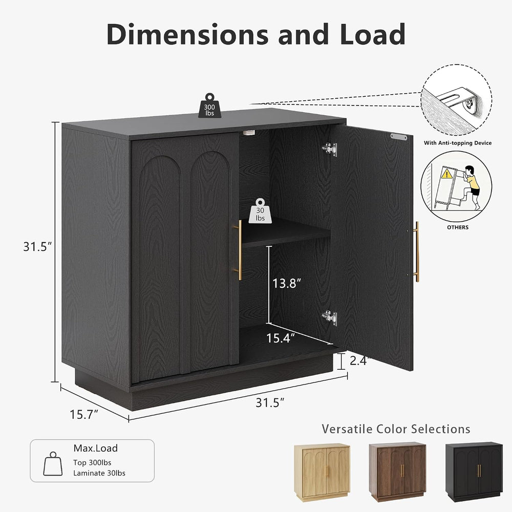 FORTUNETEC 31.5" Modern Sideboard Buffet Cabinet with Storage, Black