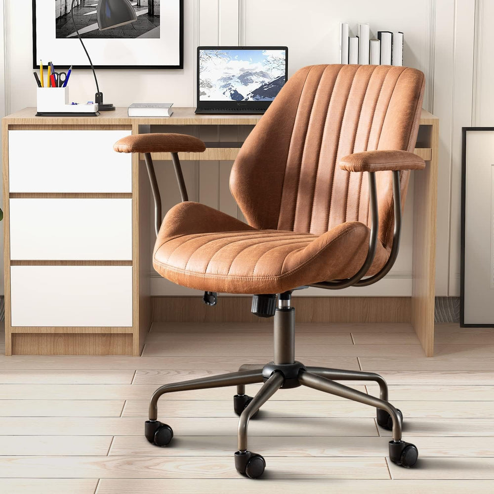 ovios Executive Ergonomic Office Chair, Mid Back Comfy Faux Suede Leather Com...