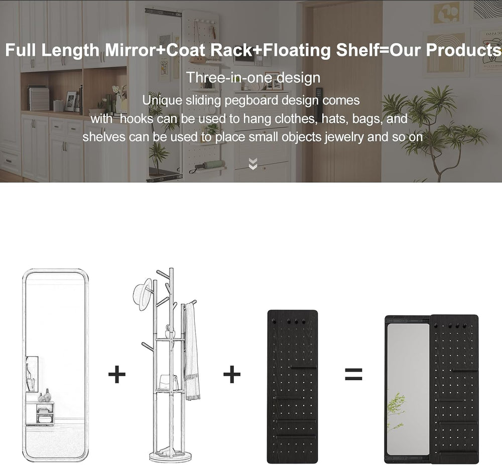 Full Length Mirror with Shelf and Hooks,Entry Way Mirrors for Wall,Wall Mirro...