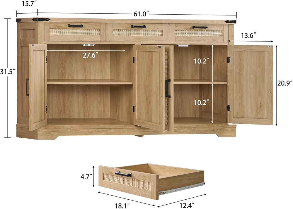 usikey 61” Large Buffet Cabinet with Storage, Sideboard Cabinet with 4 Doors ...