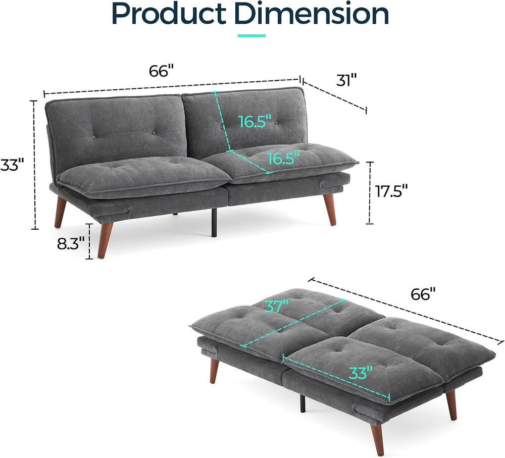 LINSY HOME Futon Sofa Bed, 70" Chenille Futon Couch with Adjustable Back...