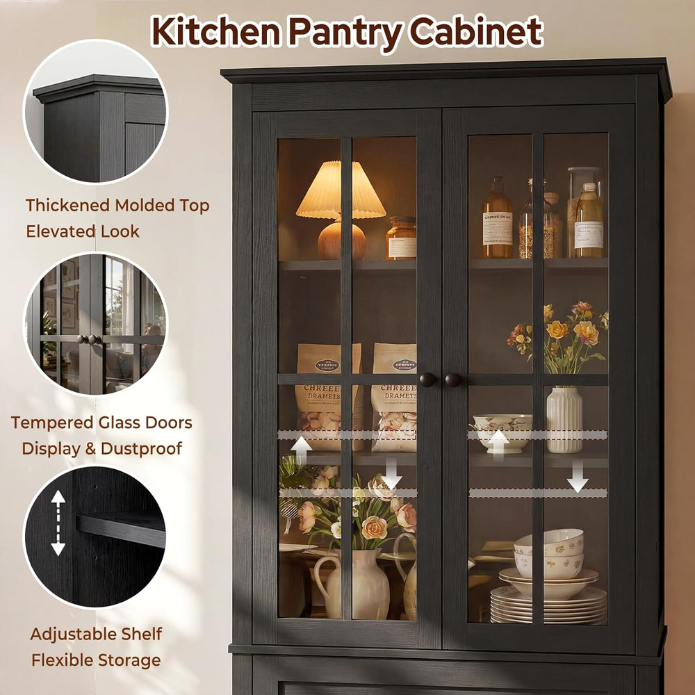 63" Kitchen Pantry Cabinet, Modern Farmhouse Storage Cabinet with Temper...