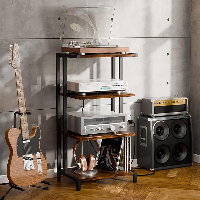 X-cosrack 16.5" Small 4-Tier AV Media Stand with Power Strips,Narrow Ver...