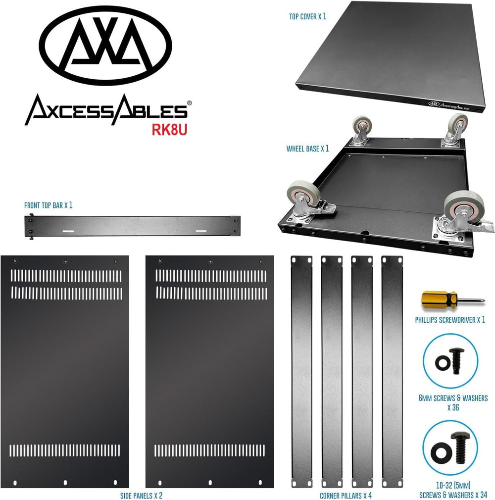AxcessAbles 8U Network Rack with Wheels-500lb Capacity,18" Depth |19-Inc...