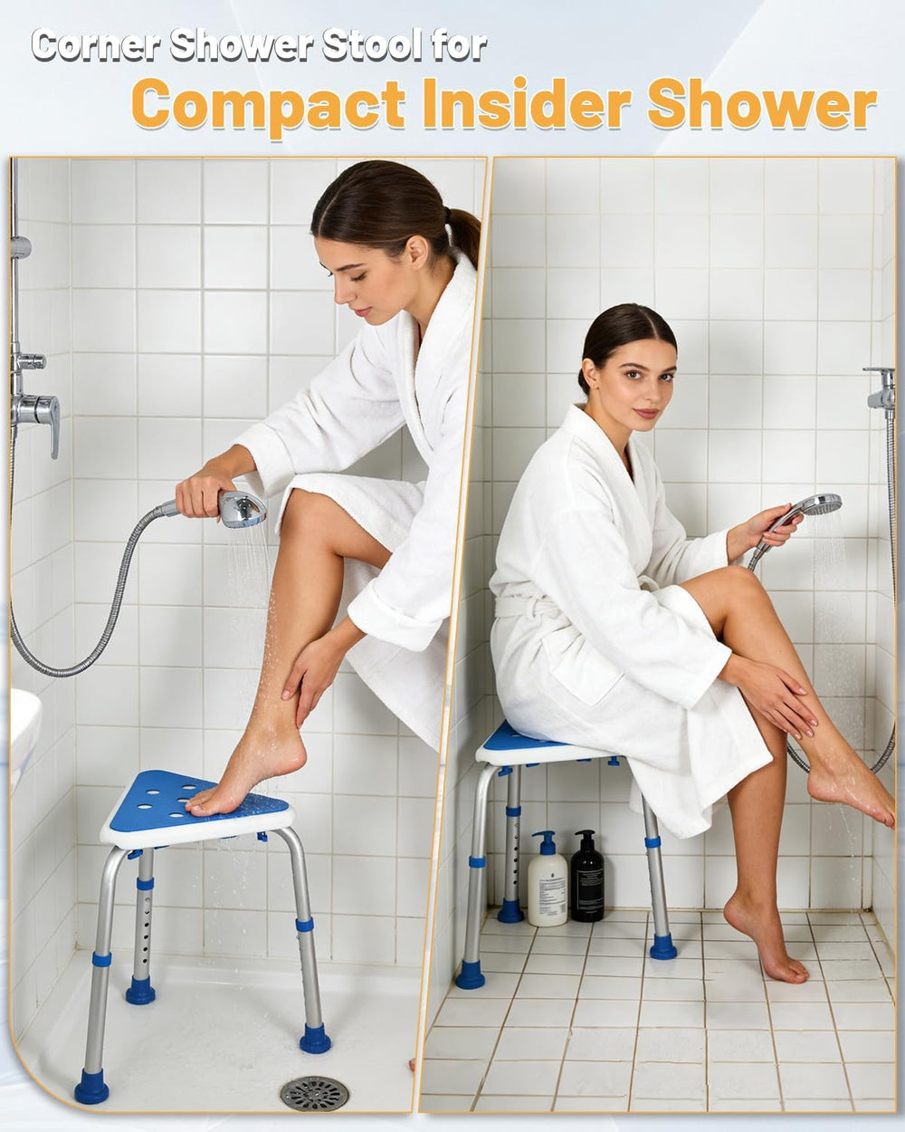 Space-Saving Triangular Small Shower Chair for Inside Shower