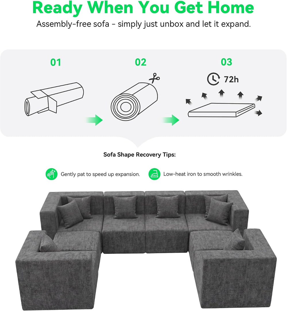 MONVANE Oversized Sectional Couch 08-Seat, Chenille, Gray | Sectional Couch f...
