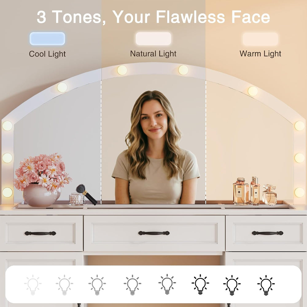 Vanity Table with Mirror and Lights, 55" Large LED Makeup Mirror with 3 ...