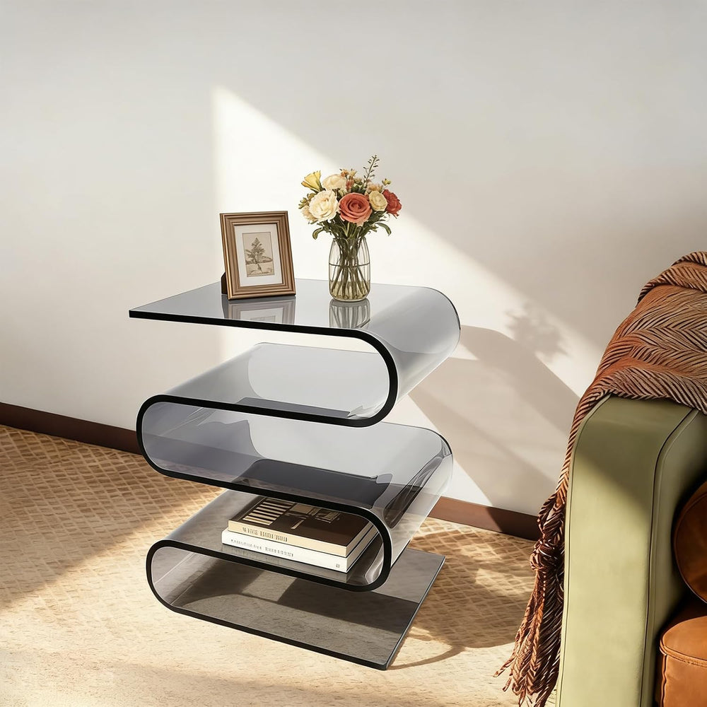 S-Shaped Acrylic End Table, Side Table for Living Room, Bedside Table for Bed...
