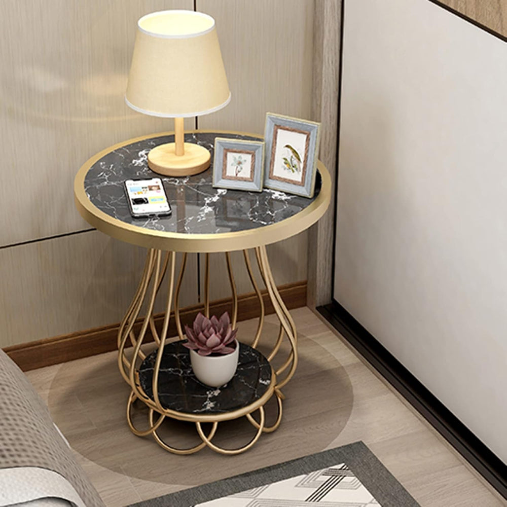 Mushroom-Shaped Marble Table, Double-Layer Shelf, Bedside Table, Telephone Ta...