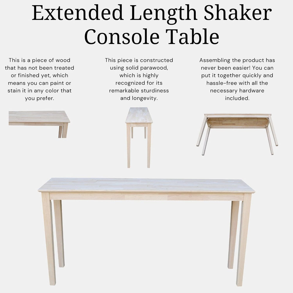 IC International Concepts Solid Wood Shaker Console Table, 60" Long