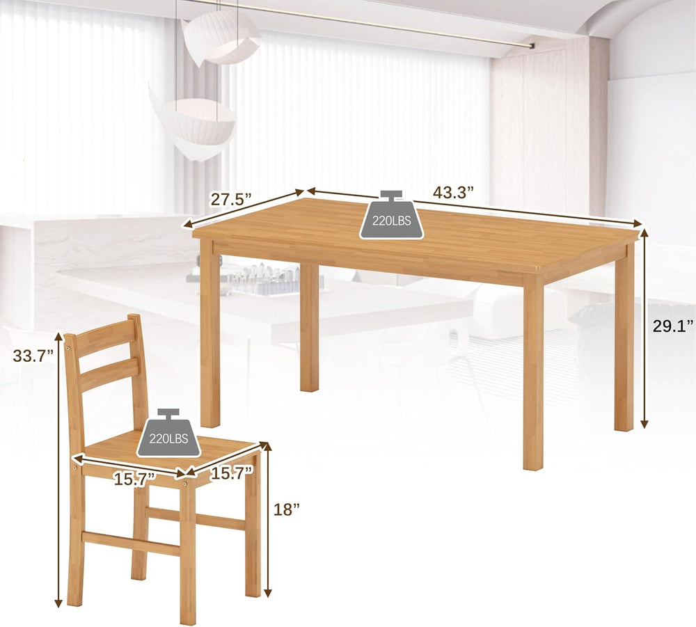 43.3 inch Solid Wood Indoor Modern Rectangular Dining Table Set for 4, Table ...