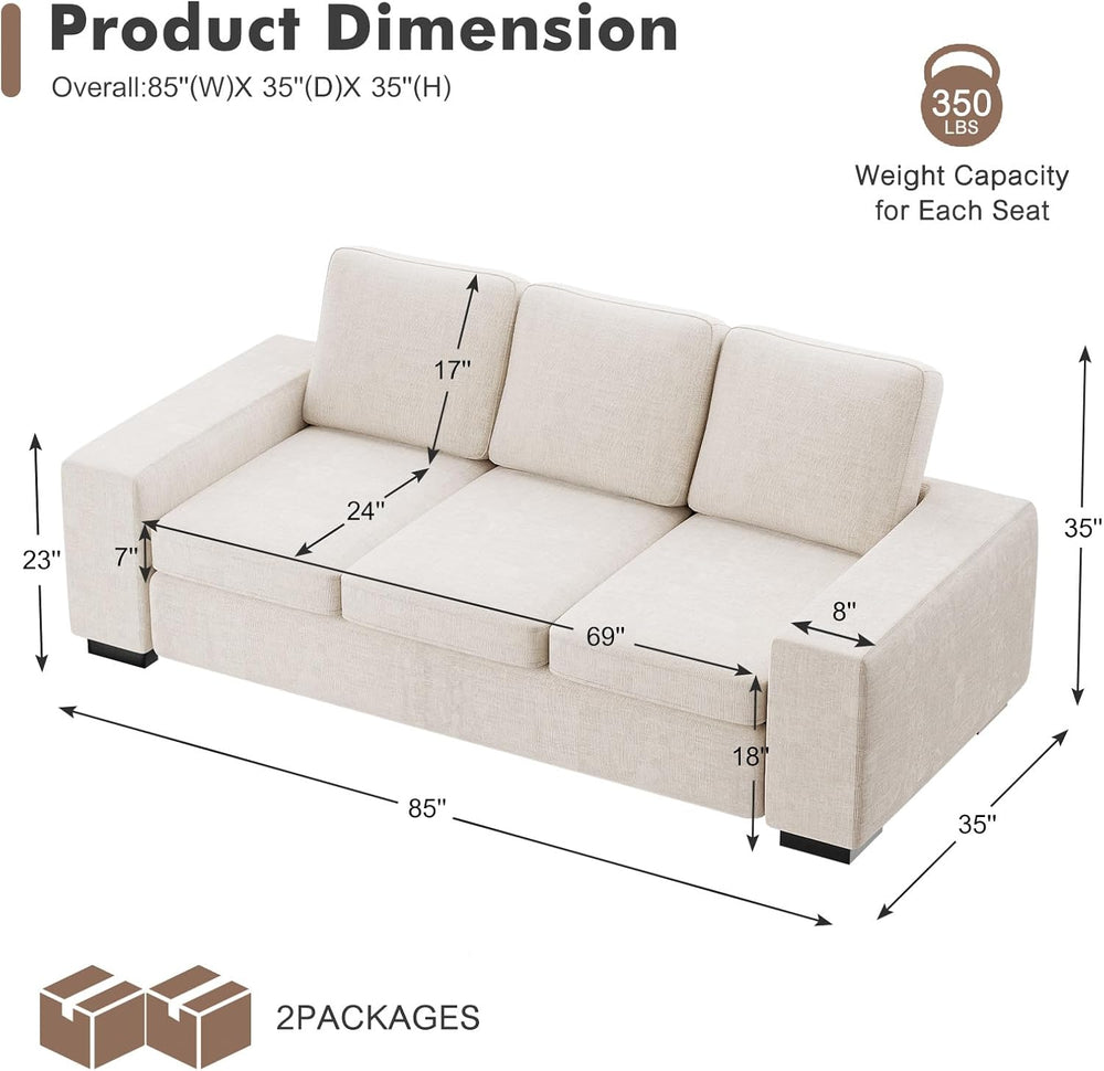 ELUCHANG 85" Modern Couches for Living Room, Natural Linen 3 Seat Sofa, ...