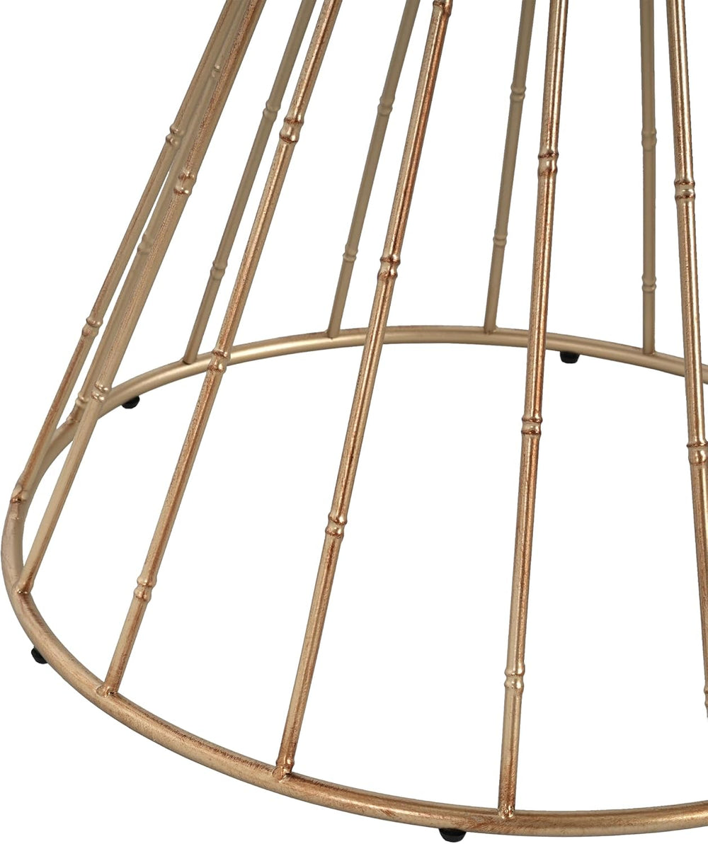 Vintage-Inspired Pine Side Table with Cut-Out Edge, Antique Gold & Natura...