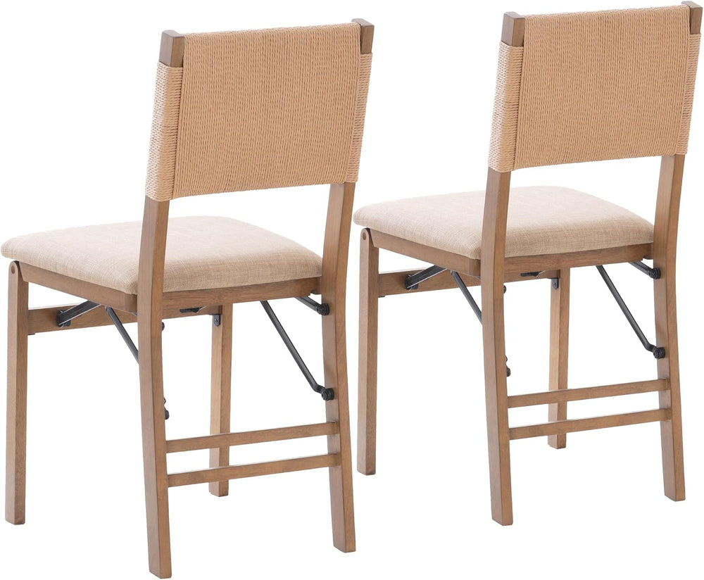 Bennett Natural Folding Chair with Rope Back and Linen Upholstered Seat Set o...