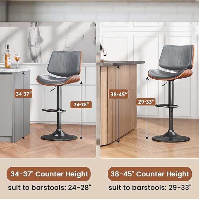 Swivel Bar Stools Set of 4, Adjustable Bentwood Barstools for Kitchen Counter...