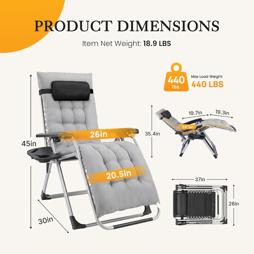NEWBULIG Zero Gravity Chair, Folding Patio Recliner with Cup Holder Trays