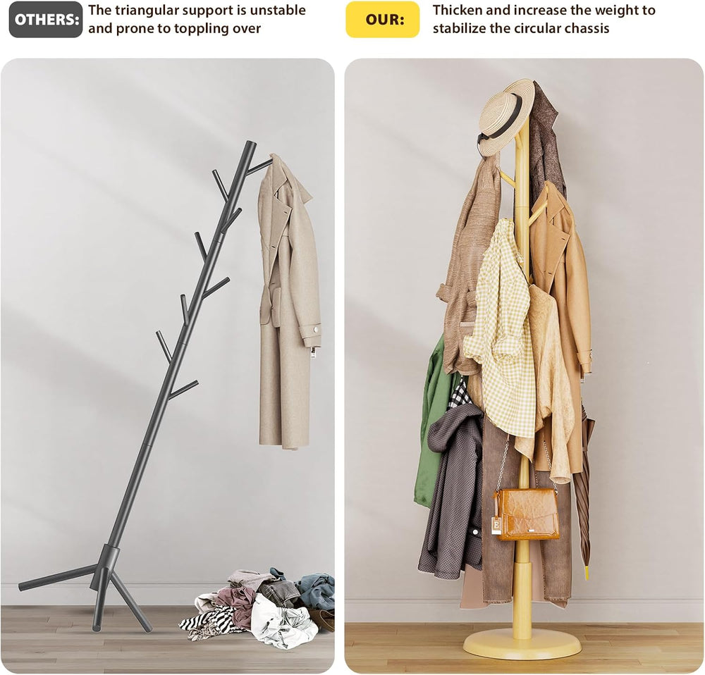Taitiy Solid Wooden Coat Rack Stand Freestanding Hall Tree with 10 Hooks