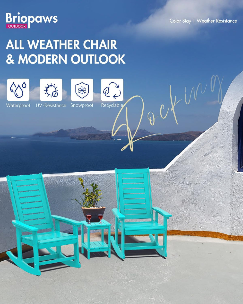 BRIOPAWS Outdoor Rocking Chairs Set of 2 | HDPE Plastic | Porch Rockers | Aqu...