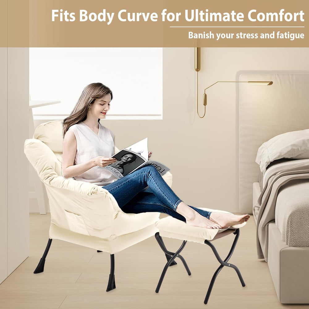 Youtanic Lazy Chair with Folding Ottoman, Accent Chair Velvet Upholstered wit...