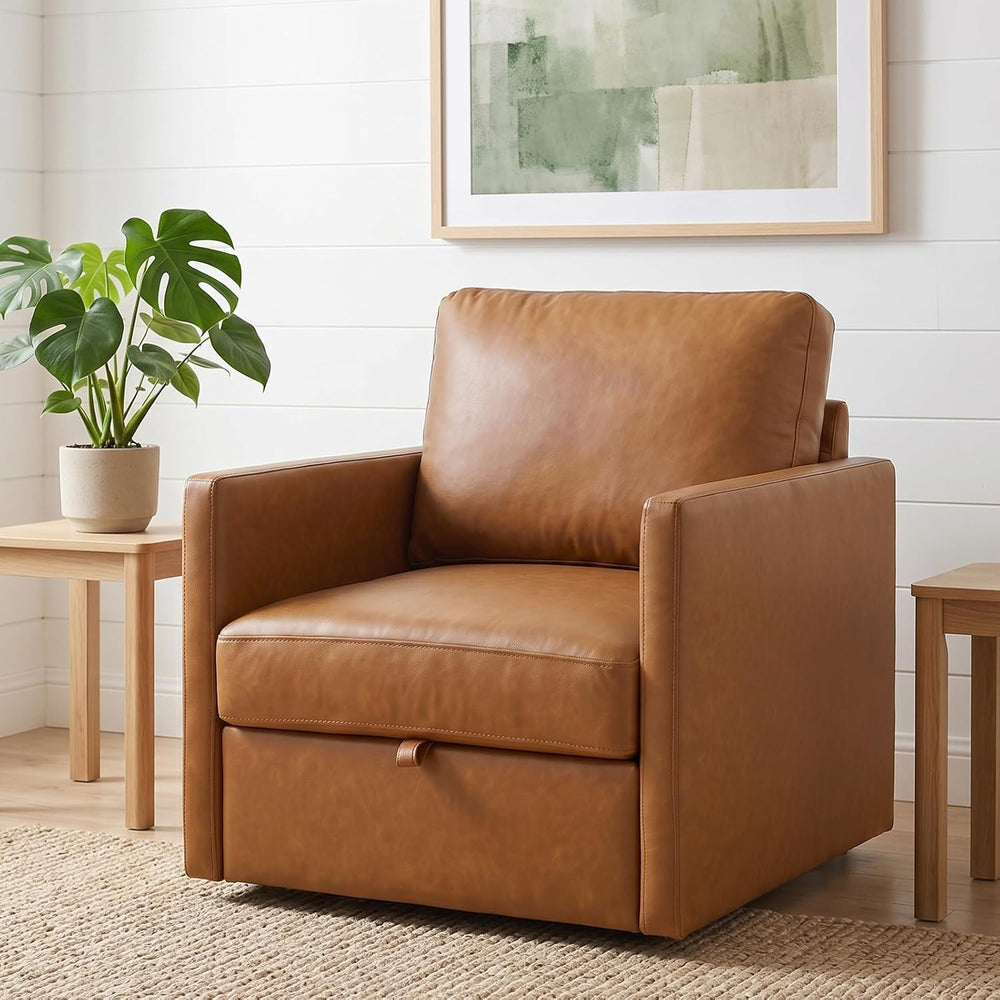 Swivel Accent Chair with Hidden Storage, Mid Century Modern Square Armchair, ...