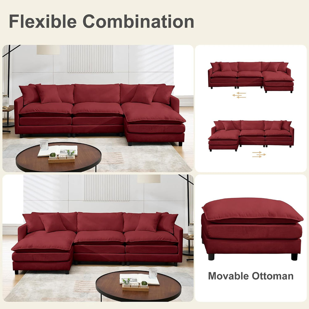 108.27" Modular Sectional Sofa, 4 Seat L Shaped Couch with Chaise | Deep...