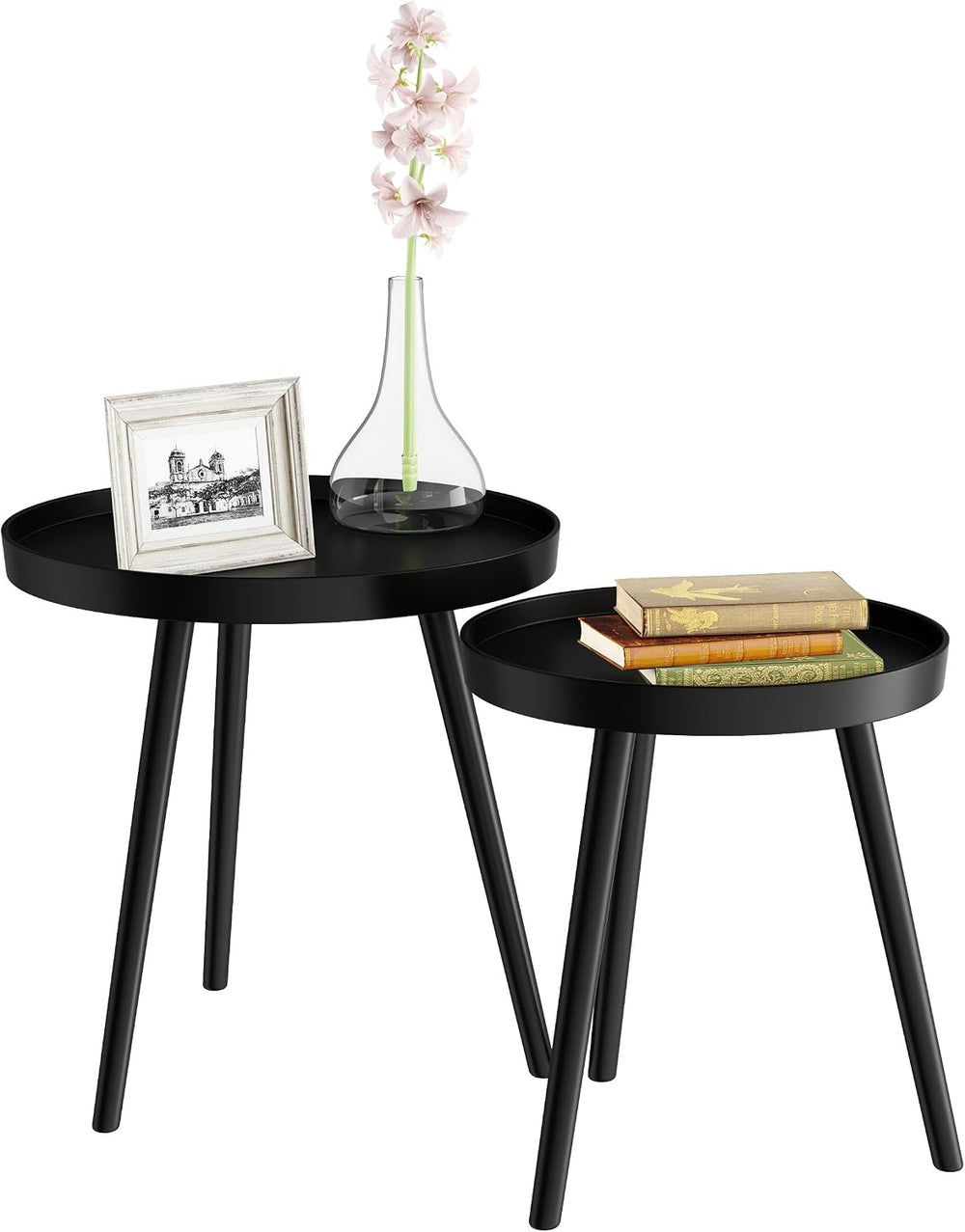 Lavish Home Nesting Side Tables, Black, Set of 2, 21.5”/16” | Round End Table...