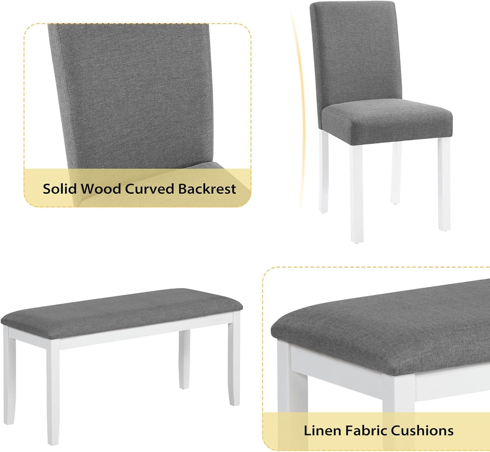 Zevemomo 6-Piece Solid Wood Dining Table Set, Wooden Legs, Grey & White |...