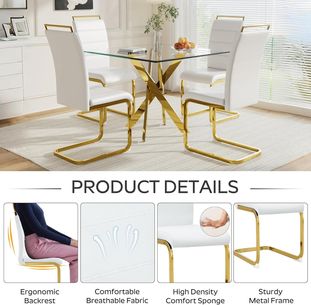 Dining Chairs Set 4, Armless White Kitchen Chairs, Waterproof Faux Leather Di...