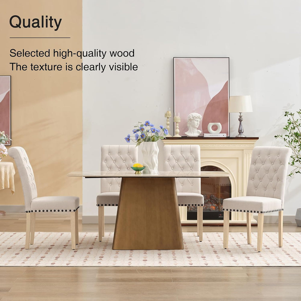 adochr Dining Chairs Set of 2, Linen Armless Parsons Chairs,Beige | Wooden Le...