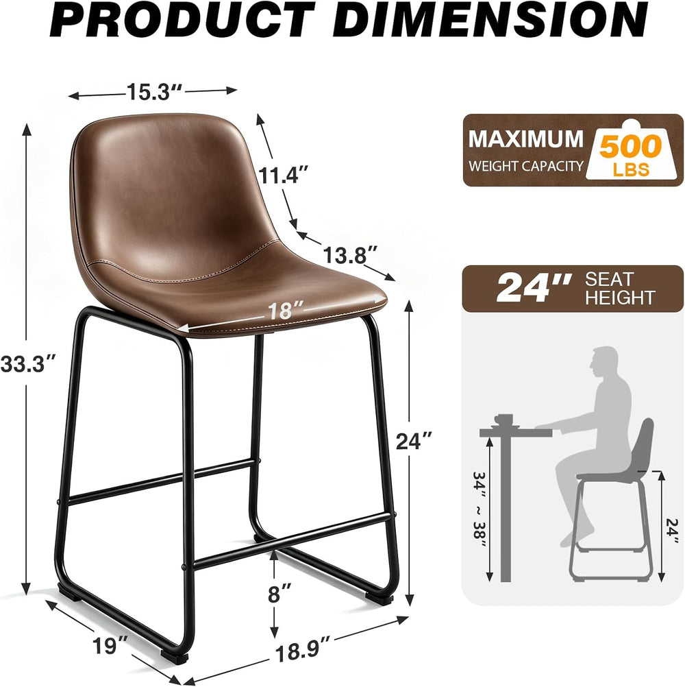 TAVR 24 inch Counter Height Stools Set of 2, Hold up to 500 lbs, Brown