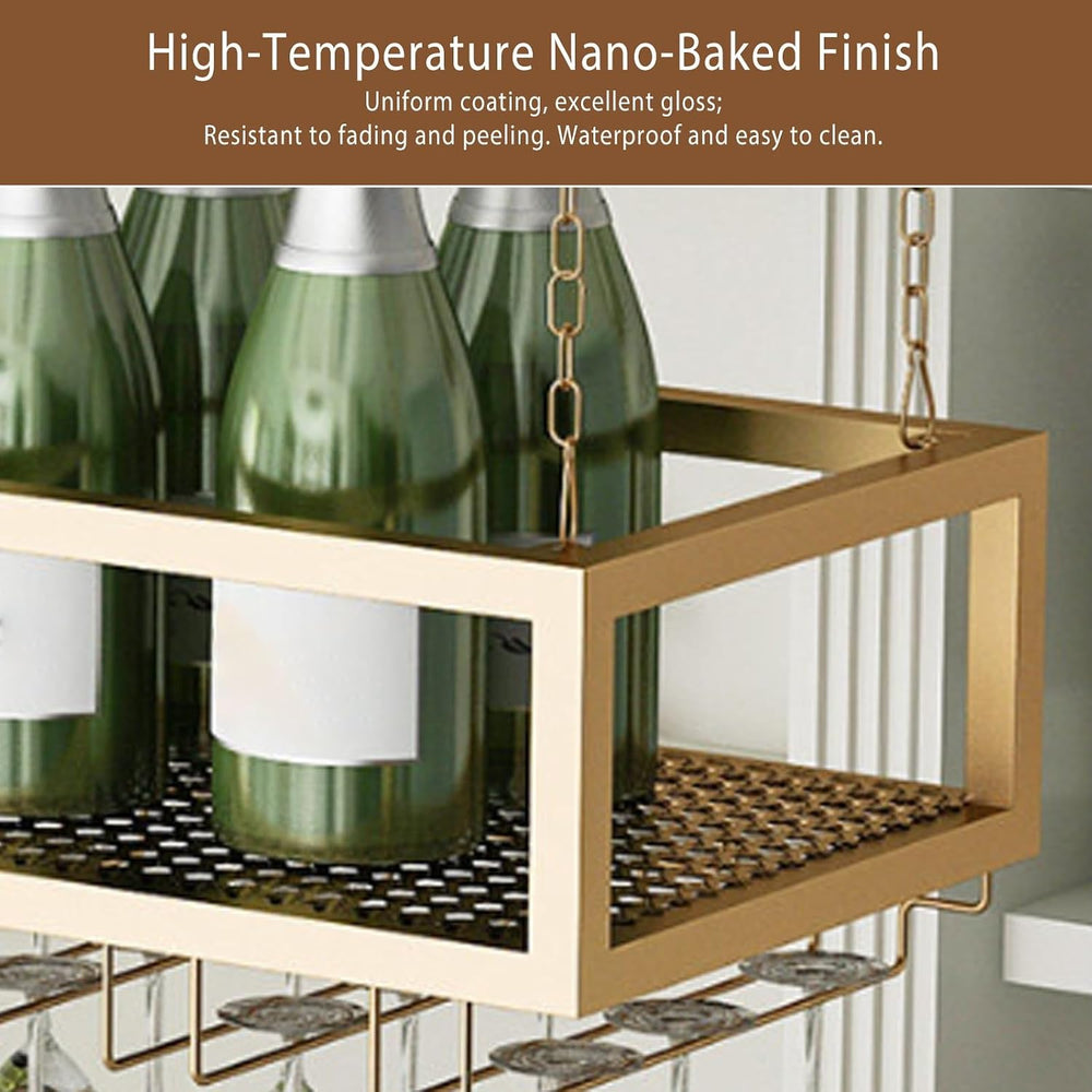 Hanging Wine Glass Holder, Ceiling Bar, Wall-Mounted Rack & Storage Shelf...