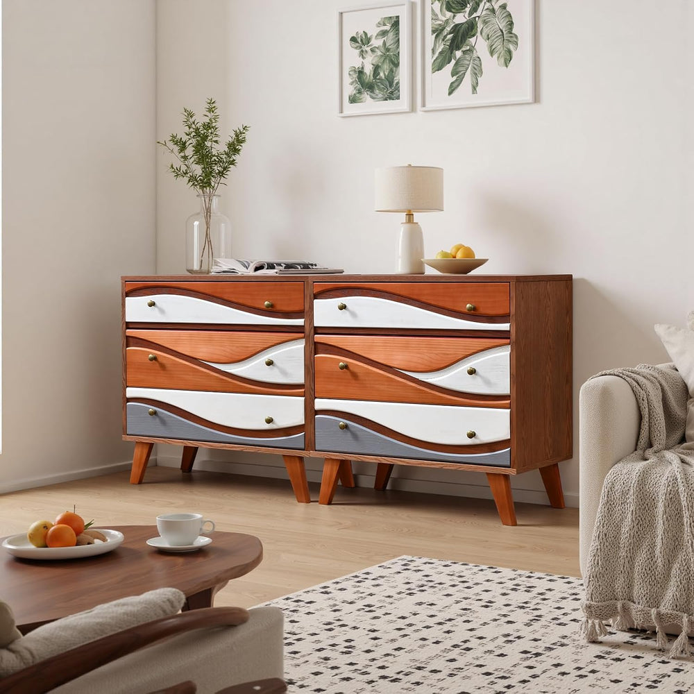 3-Drawer Dresser with Sculpted Wave Fronts, Tri-Color Drawer Design, Modern C...