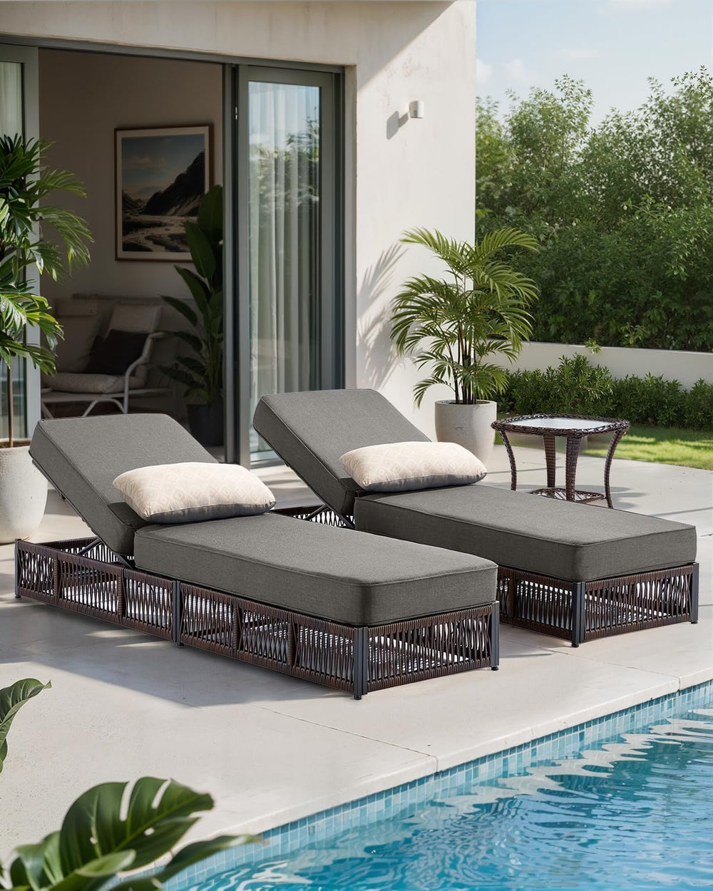 Luxury Outdoor Chaise Lounges with 5 Inch Thickened Cushions - Set of 2 High ...