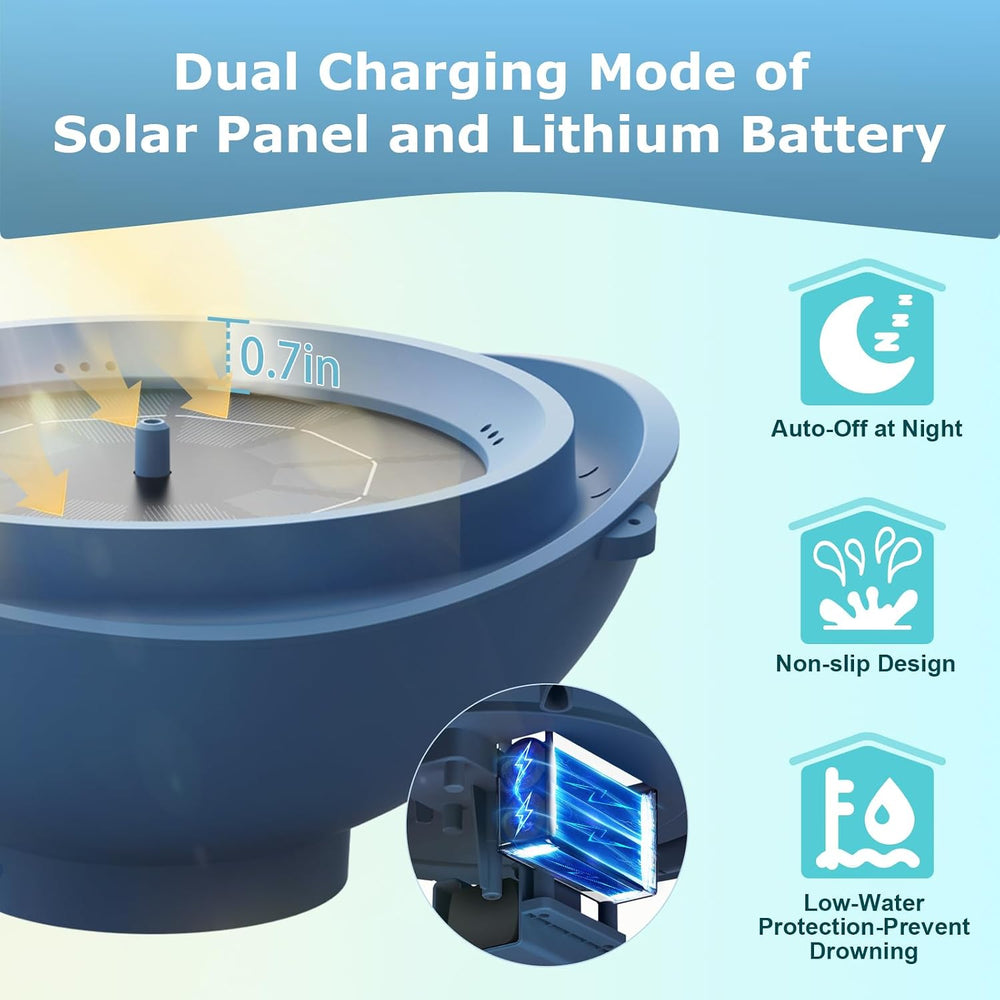 Solar Powered Bird Bath for Outside Fountain with Built-in Lithium Battery, 3...