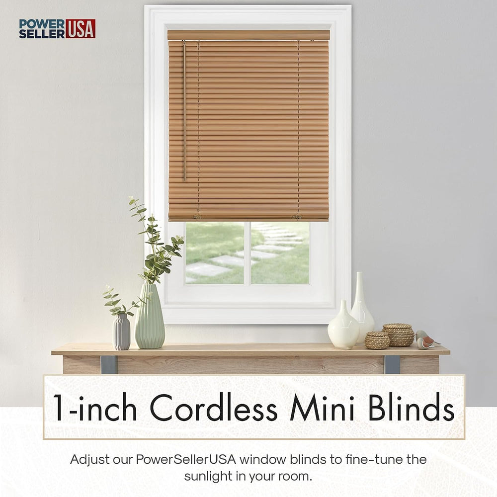 PowerSellerUSA 1" Slats Cordless Window Blinds, 64L x 36W Inches Solid P...