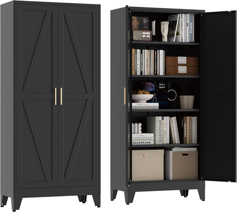 71" Tall Pantry Cabinet, Black Metal Pantry Storage Cabinet | Metal Farm...