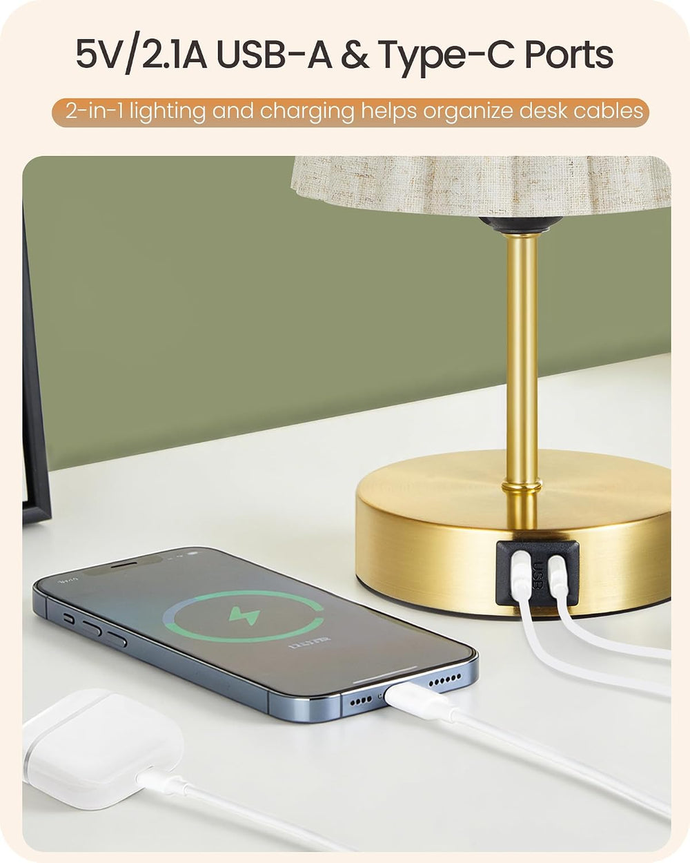 Small Bedside Table Lamp, Touch Dimmable Table Lamp with USB Ports, Nightstan...
