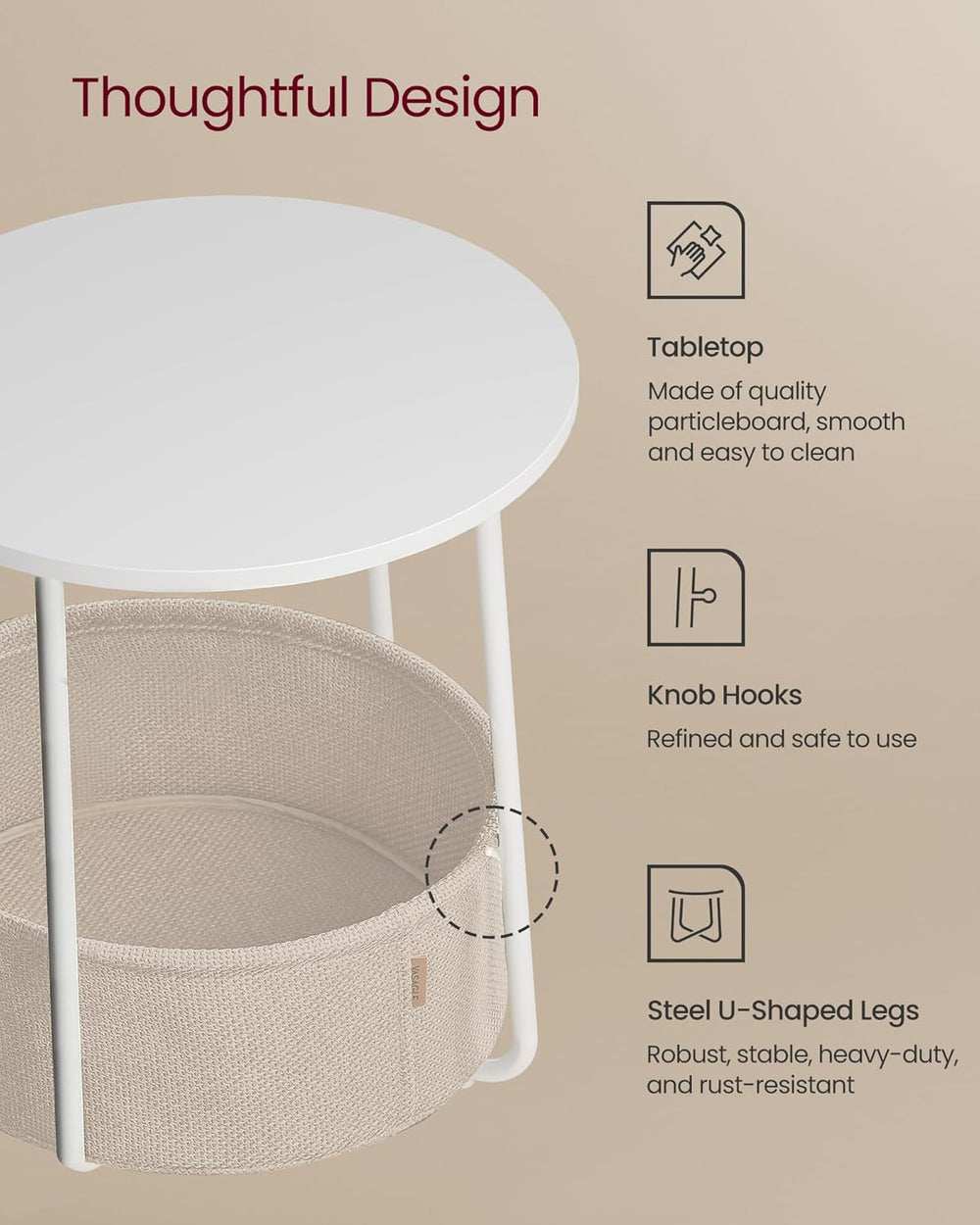 VASAGLE LILEA Collection - Small Round Side End Table, Modern Nightstand with...