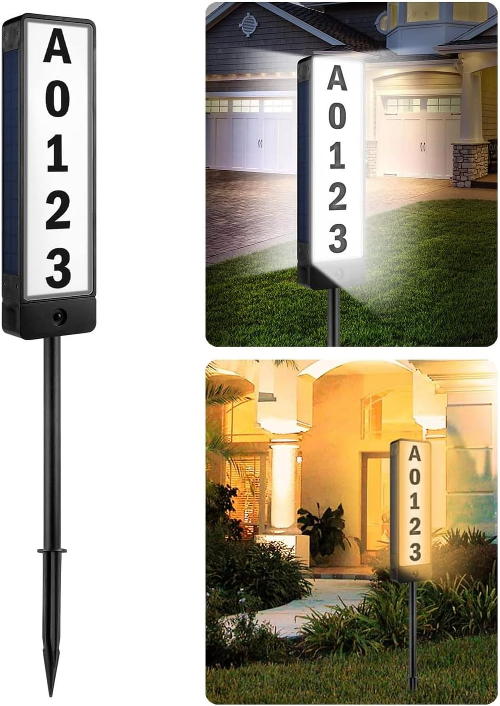 T-SUN Solar Address Signs for Yard Vertical LED House Numbers for Outside