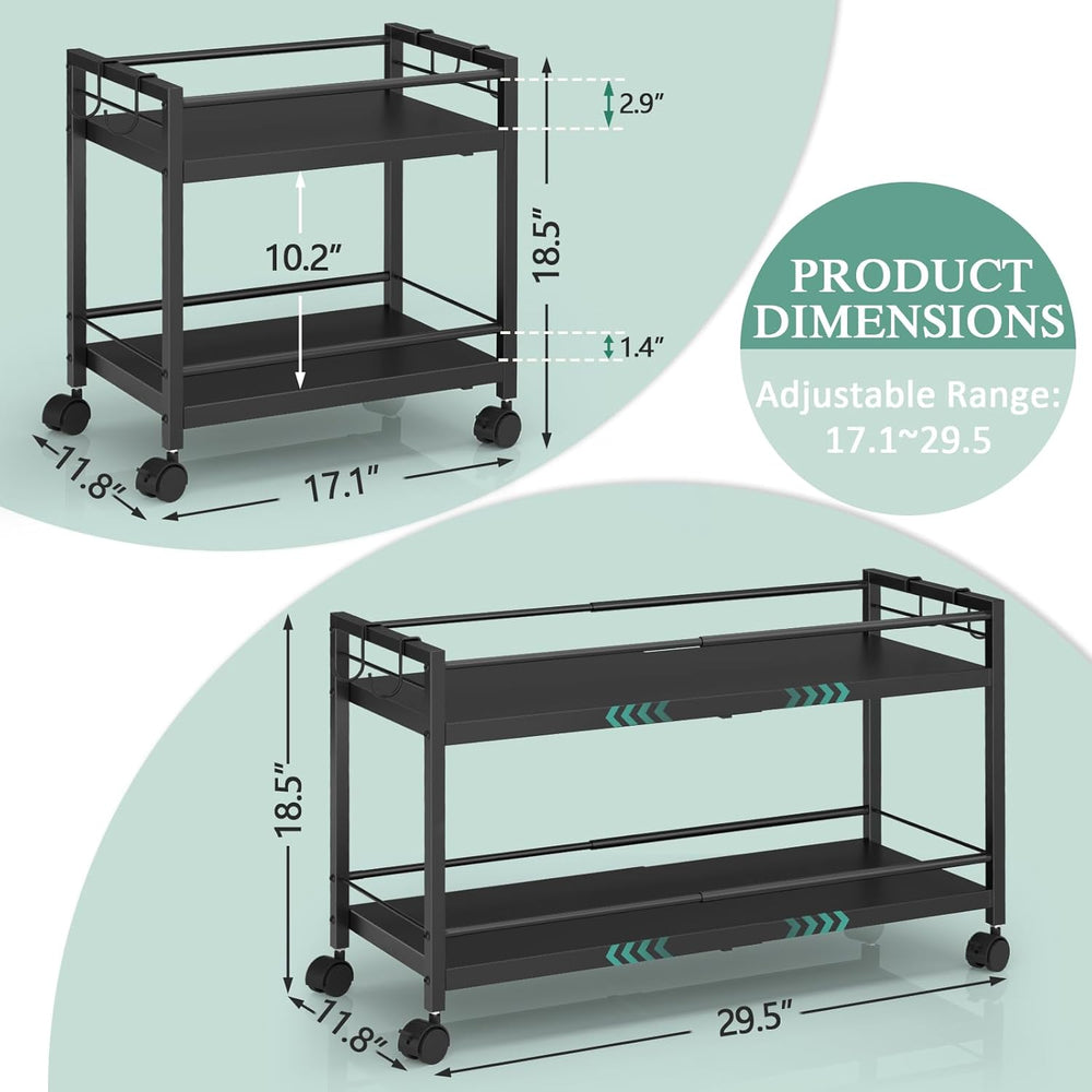 2-Tier Expandable Rolling Pantry Cart with Wheels, Adjustable Floor Organizer...