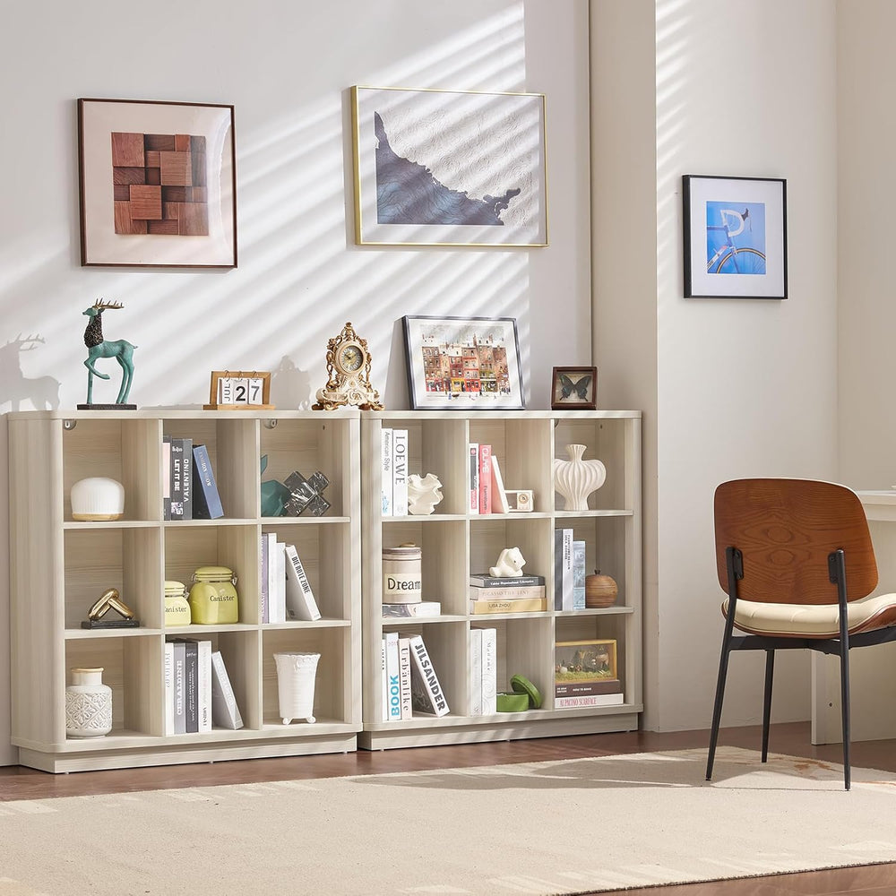 9 Cube Storage Book Shelf, 41" Tall Organizer Bookcase with Curved Edge,...