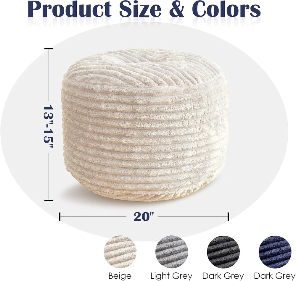 Stuffed Round Ottoman,Corduroy Pouf Ottoman Foot Rest,20 X 15 in,Beige | Memo...