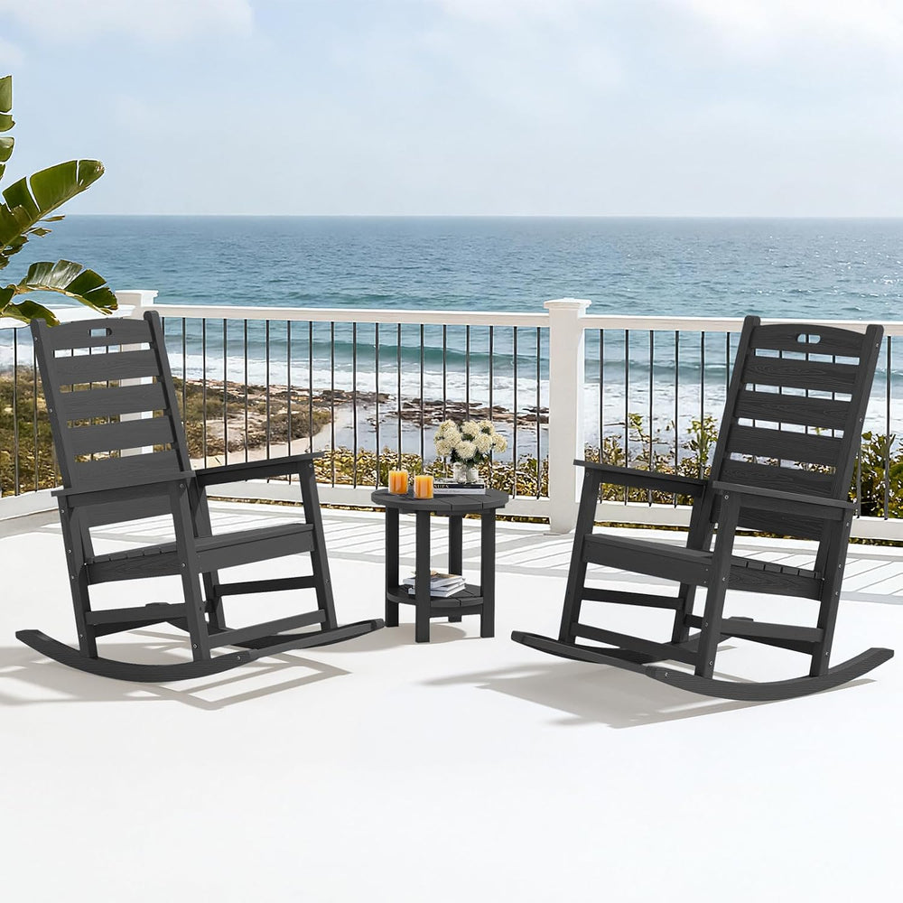 SERWALL Outdoor Rocking Chair Set of 2, Oversized Rocking Chair with Footboar...