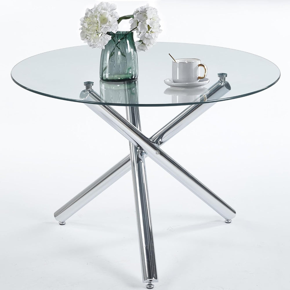 Modern Dining Room Table for 4 People, 36" Round Dining Table with Silve...