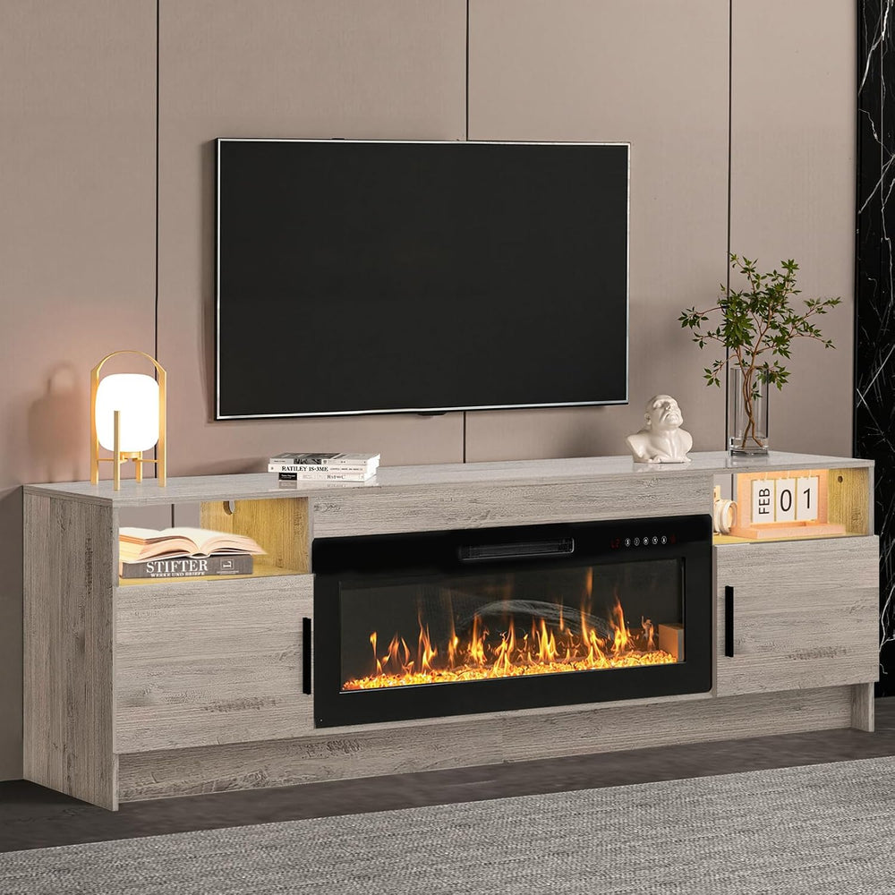 Kucreiheat Electric Fireplace TV Stand with Led Lights-42 Fireplace Entertain...