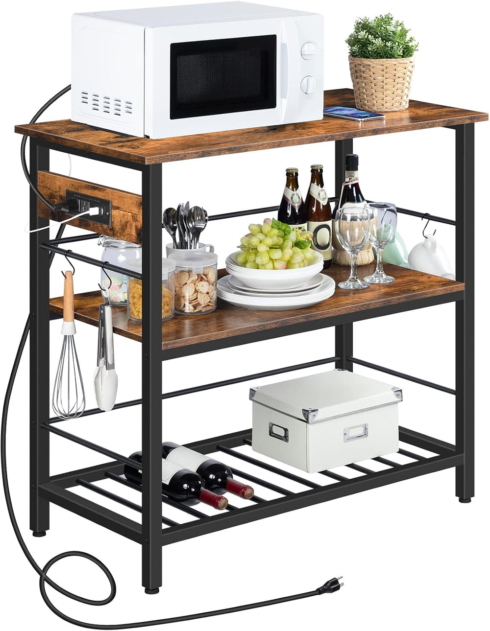 HOOBRO Kitchen Island with Storage, Kitchen Island Table with Power Outlet, 3...