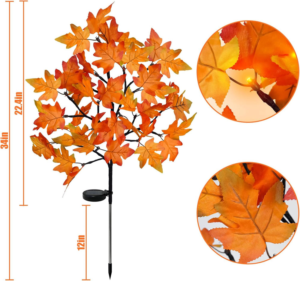 Uieke 4 Pack Solar Fall Lights Outdoor Decorative, 80LED Fall Solar Stake Lig...