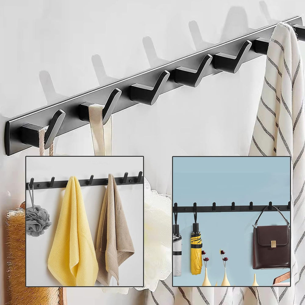Coat Rack Wall Mount with 7 Hooks, Black Wall Coat Hook, Wall Mounted Modern ...