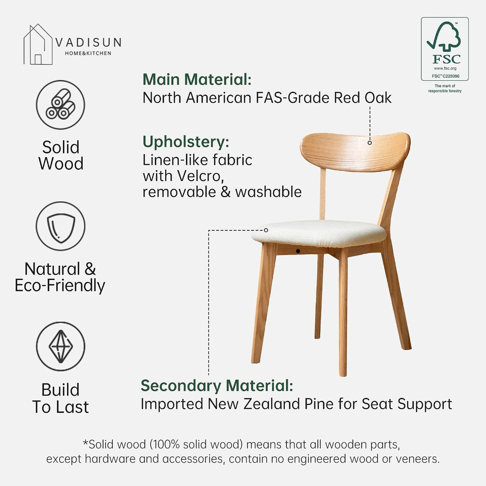 100% Solid Oak Dining Chairs, Mid Century Modern Dining Chair with Curved Bac...