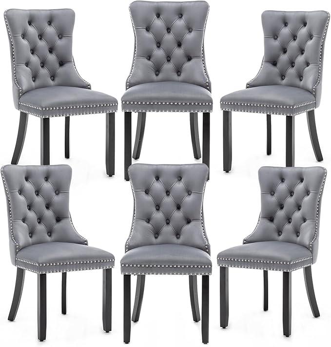 Velvet Dining Chairs Set of 6,Upholstered Dining Chairs with Ring Pull Trim a...